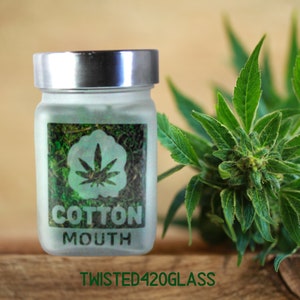 Twisted420Glass Cotton Mouth Etched Glass Stash Jar - Airtight, Perfect for Storing Your Favorite Stashables, 4" Tall x 2.5" Wide