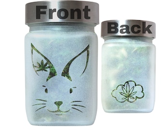 Cute Bunny Cotton Tail Etched Glass Stash Jar by Twisted420Glass, Airtight & Odor Proof, Small Stash Container, Adult Easter Basket Gifts