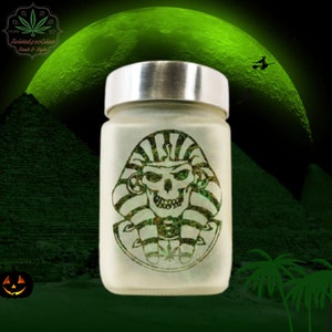 Twisted420Glass Mumie Pharaoh Aufbewahrungsglas: Halloween Geschenkidee - Geruchsicherer & luftdichter Behälter für die Aufbewahrung von Kräutern - Perfekt für Partys