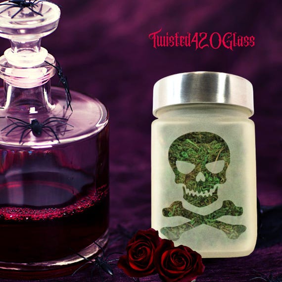 Skull Stash Jar: Handcrafted Jolly Roger Etched Glass Jar