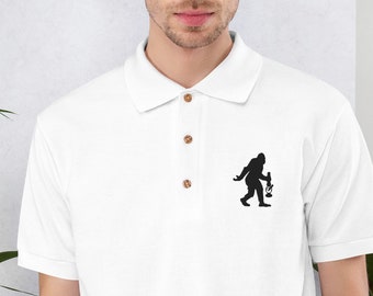 Embroidered Hidden BigFoot Men's Golf Polo - Embroidered Cannabis Polo, BigFoot Design, Business Casual/Golf Wear by Twisted420Glass