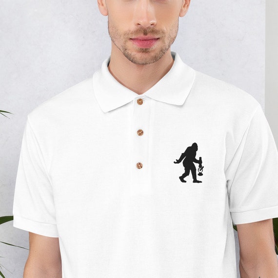 Embroidered Hidden BigFoot Men's Golf Polo - Embroidered Cannabis Polo, BigFoot Design, Business Casual/Golf Wear by Twisted420Glass