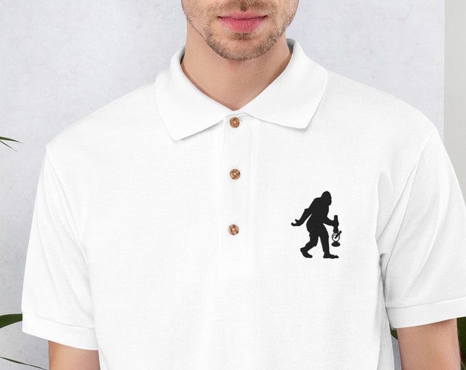 Embroidered Hidden BigFoot Men's Golf Polo - Embroidered Cannabis Polo, BigFoot Design, Business Casual/Golf Wear by Twisted420Glass
