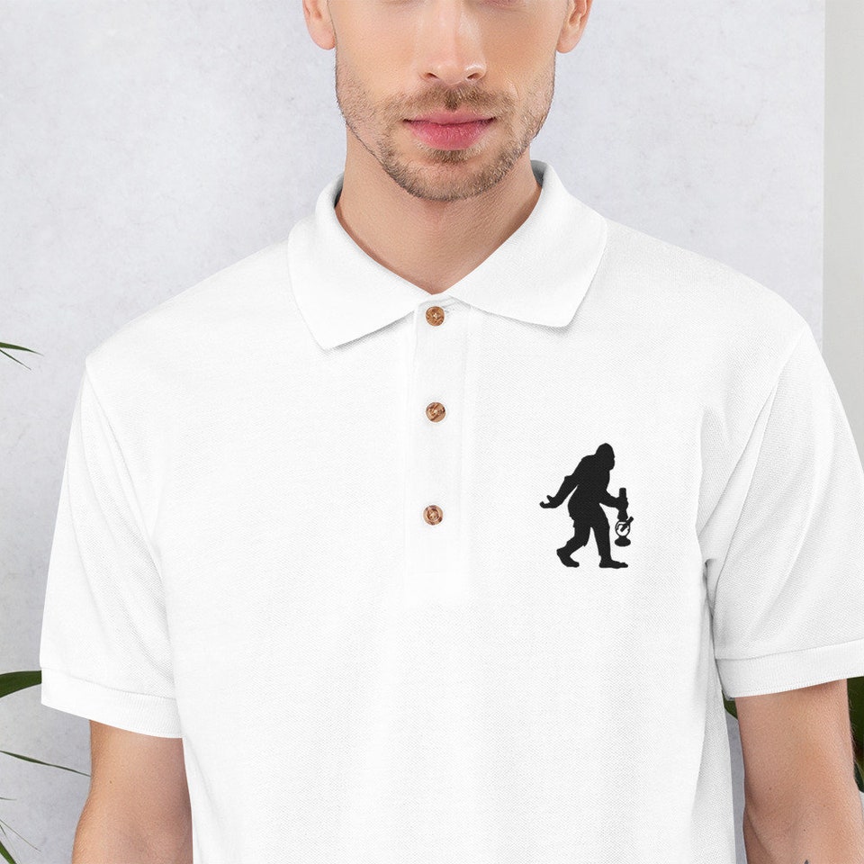 Discover Men's Soft Cotton Polo Shirt by Twisted420Glass - Embroidered Hidden BigFoot