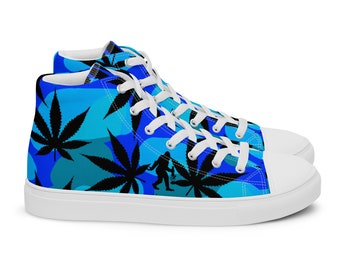 Hidden BigFoot Camo Hightop Canvas Sneakers by Twisted420Glass - Blue Camouflage - Men's Shoe Sizes 5 - 13