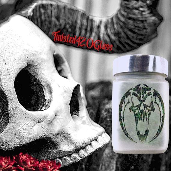 Twisted420Glass Horned Demon Stash Jar, Occult & Pagan Altar Gift, Witchy Spell Jar