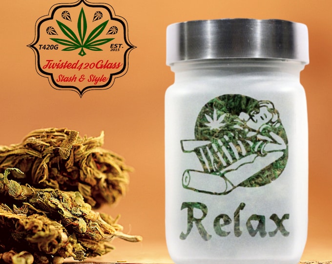Time to Relax Deep Etched Glass Stash Jar