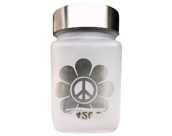 Peace Daisy Etched Glass Stash Jar von Twisted420Glass - Luftdicht, geruchssicher, perfekt zur Aufbewahrung von Kräutern - Spaß und auffälliges Design