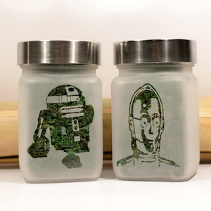 Stash Jar Gift Set - Etched Glass Robots by Twisted420Glass - Airtight, Odor Proof
