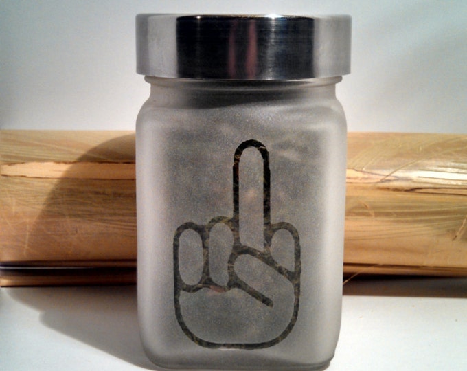 Flip the Bird Stash Jar - Biker Gift Idea for Stoners - Middle Finger Theme Weed Jars - Unique Stoner Accessories and Gifts