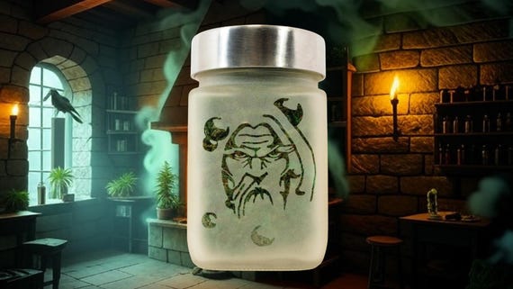 Nostradamus Etched Glass Stash Jar - Airtight Weed Storage Container | 420 Stoner Gift