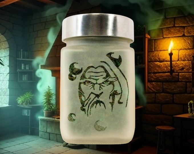 Nostradamus Etched Glass Stash Jar - Airtight Weed Storage Container | 420 Stoner Gift