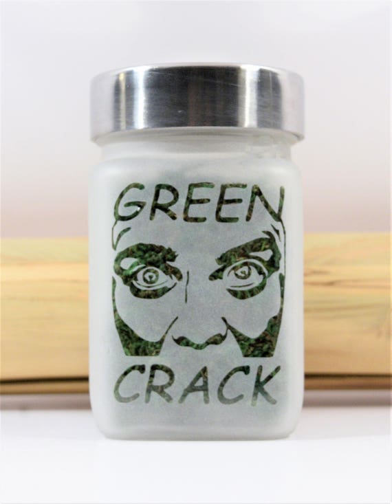 Green Crack Stash Jar by Twisted420Glass – Etched Glass Weed Jar, Airtight Storage, Stoner Accessories & Gifts