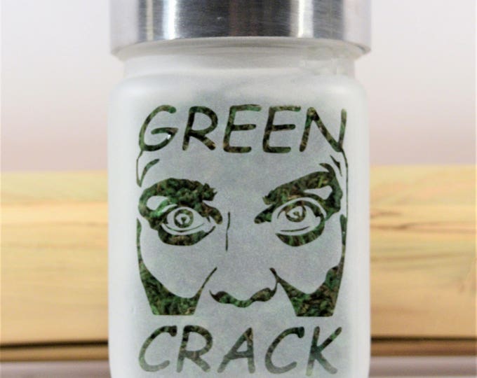 Green Crack Stash Jar by Twisted420Glass – Etched Glass Weed Jar, Airtight Storage, Stoner Accessories & Gifts