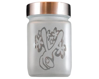 Peace and Love Stash Jar – Handcrafted Etched Glass, Airtight & Smell-Proof by Twisted420Glass | Perfect Hippie Gift