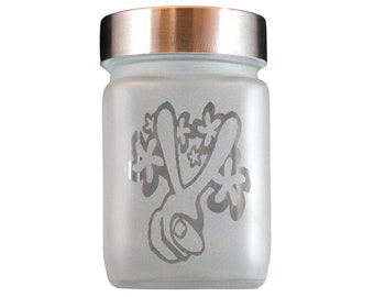 Peace and Love Etched Glass Stash Jar, Happy Hippie Valentine's Day Gift