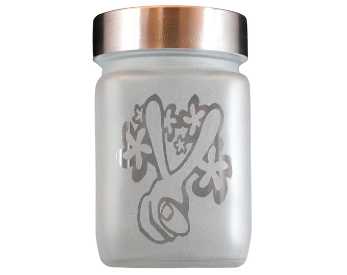 Peace and Love Etched Glass Stash Jar by Twisted420Glass, Etched Glass, Handcrafted Happy Hippie Gifts