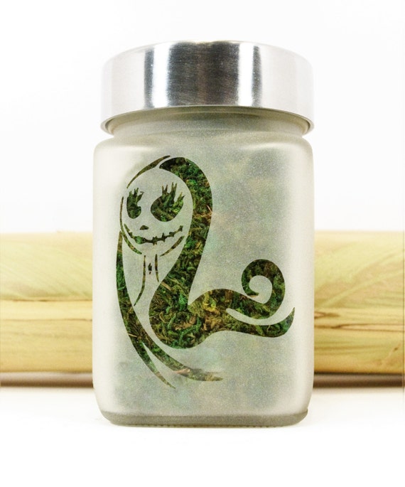 Sally-Inspired Etched Glass Stash Jar – Hand-Etched, Airtight, Odor-Proof Cannabis Storage – Gothic & Whimsical Design by Twisted420Glass