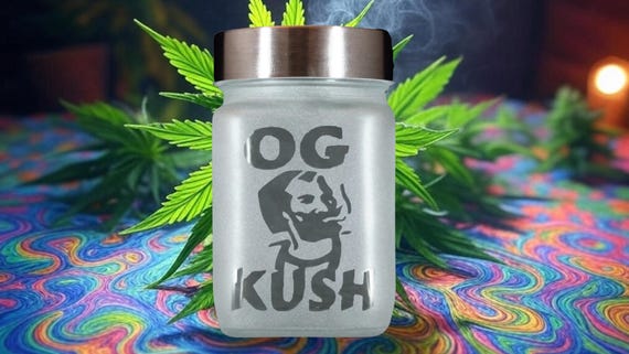 OG Kush Etched Glass Stash Jar - Airtight, Smell-Proof Weed Storage - Unique Cannabis Gift by Twisted420Glass