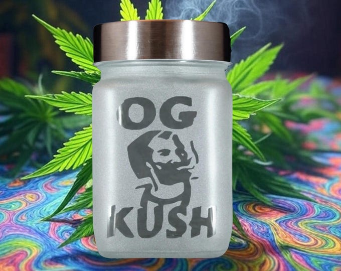 OG Kush Etched Glass Stash Jar - Airtight, Smell-Proof Weed Storage - Unique Cannabis Gift by Twisted420Glass