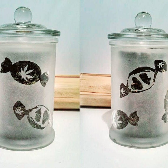 Cannabis Edibles Stash Jars & Medicated Candy Dish - Weed Candy Jar - Weed Accessories, Stoner Gift - Weed Stash Jar, Medicated Edibles Jar