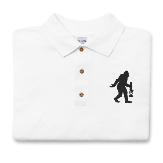 Disover Men's Soft Cotton Polo Shirt by Twisted420Glass - Embroidered Hidden BigFoot