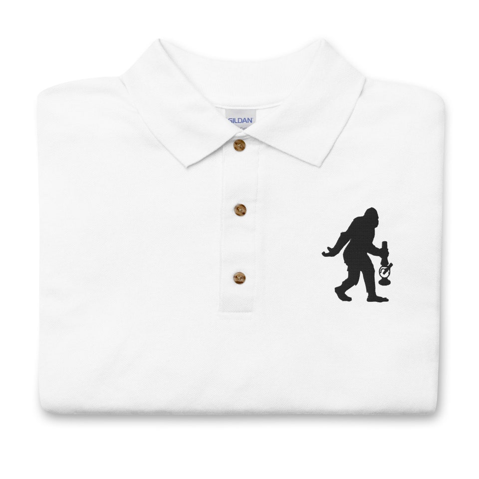 Discover Men's Soft Cotton Polo Shirt by Twisted420Glass - Embroidered Hidden BigFoot