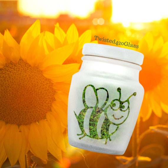 Sweet Honey Bee Etched Glass Stash Jar by Twisted420Glass