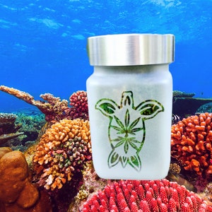 Sea Turtle Etched Glass Stash Jar by Twisted420Glass – Beach-Themed Memory Keeper, Island Decor, & Functional Storage