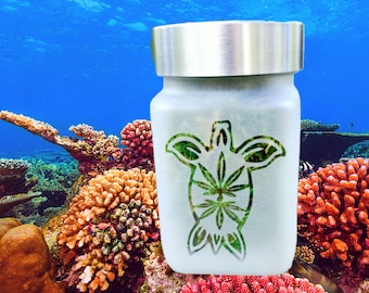 Sea Turtle Stash Jar - Glass Stash Box - Island Home Decor - Beach Sand Jar - Vacation Memory Keeper