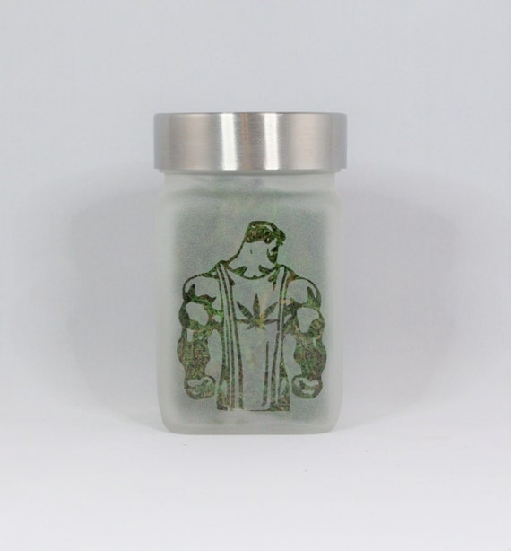Superhuman Man with Pot Leaf Stash Jar - Weed Jar - Weed Accessories & Stoner Gifts - Weed Gift, Cannabis Edibles Storage