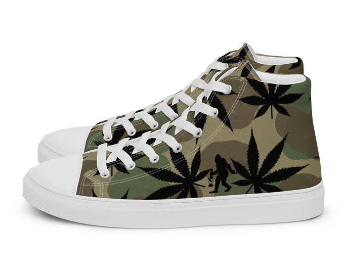 Featured listing image: Hidden BigFoot Camo Hightop Canvas Sneakers by Twisted420Glass - Green Camouflage - Men's Shoe Sizes 5 - 13