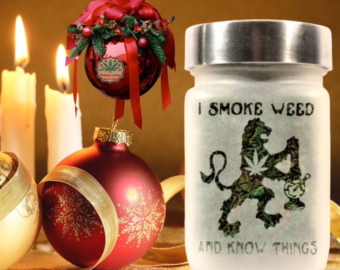 Airtight Etched Glass Stash Jar - 'I Smoke Weed and Know Things' Design, Game of Thrones Theme