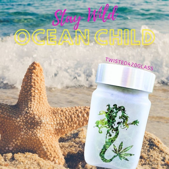 Mermaid with Cannabis Leaf Tail Etched Glass Stash Jar - Airtight, Odor-Proof by Twisted420Glass