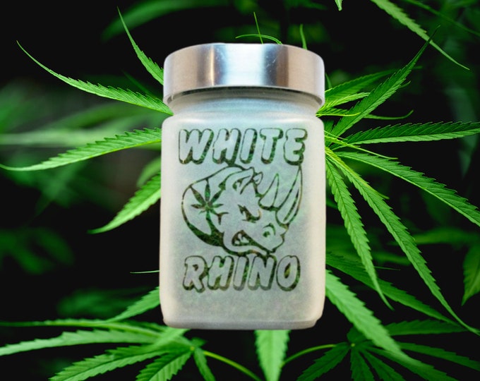 White Rhino Etched Glass Stash Jar