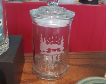 Lake Life Etched Glass Candy Jar by Twisted420Glass