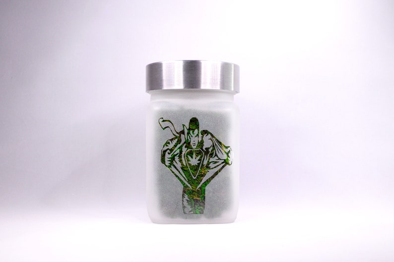 Twisted420Glass Superhuman Man Transformation with Pot Leaf Stash Jar Weed Accessories /& Stoner Gifts