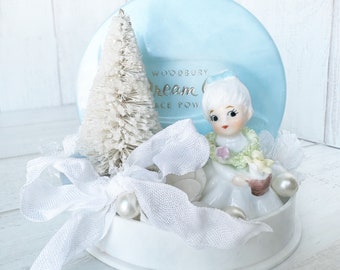 Something Blue…Vintage Woodbury Dream Glo Face Powder Bottle Brush Tree Compact Decor