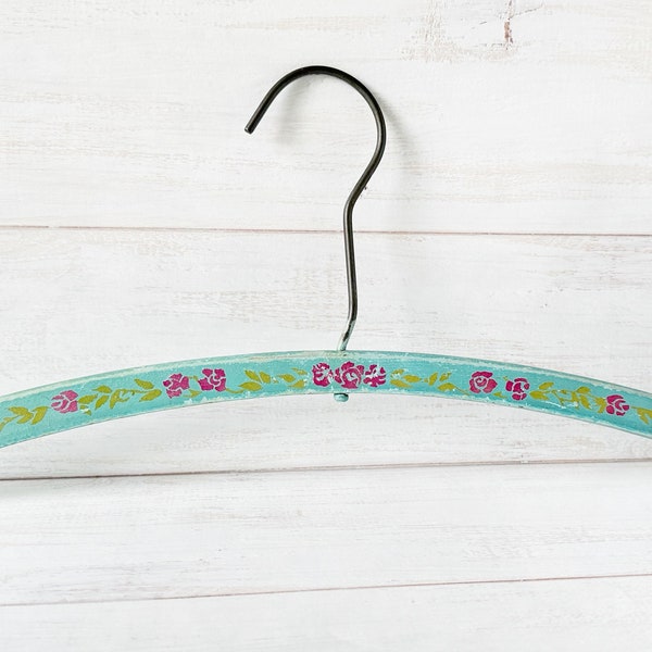 RARE…Vintage Blue Wooden Hanger…Hand Painted Flowers