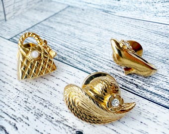 Vintage…Set of 3 Avon Pins…Favorite Pastimes…Rhinestone/Goldtone