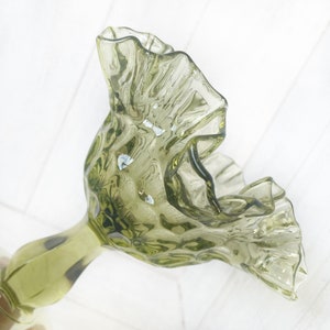 Vintage Fenton Green Glass Ruffled Candy Dish
