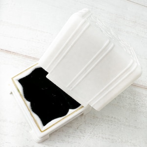 Vintage…White Celluloid Art Deco Ring Box…Made In USA…1940s…Black Velvet