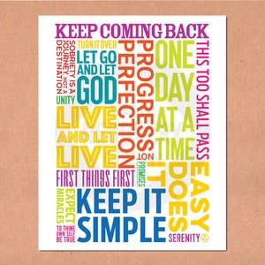 AA Slogans Poster: Colorful Recovery Art Print (8x10) UNFRAMED