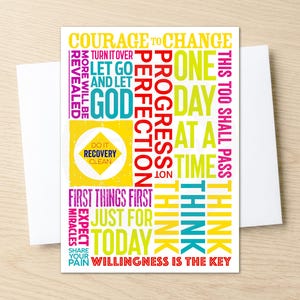 NA Anniversary Card for Recovering Addicts with Colorful 12 Step Program Slogans