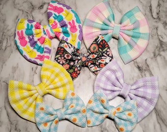Spring Colors Hair Bows, Bow on Clip, Bow Nylon Headband, Toddler Pigtail Bows