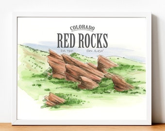 Red Rocks Amphitheatre, Red Rocks Art, Red Rocks Poster, Red Rocks Art Print, Red Rocks Gift, Red Rocks Concert, Wall Art, Morrison Colorado