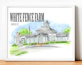 White Fence Farm Watercolor Art Print, White Fence Farm, Lakewood Colorado