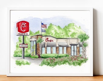 Custom Storefront Watercolor Painting, Gift for Business Owner, Commercial Building Painting, Restaurant Painting
