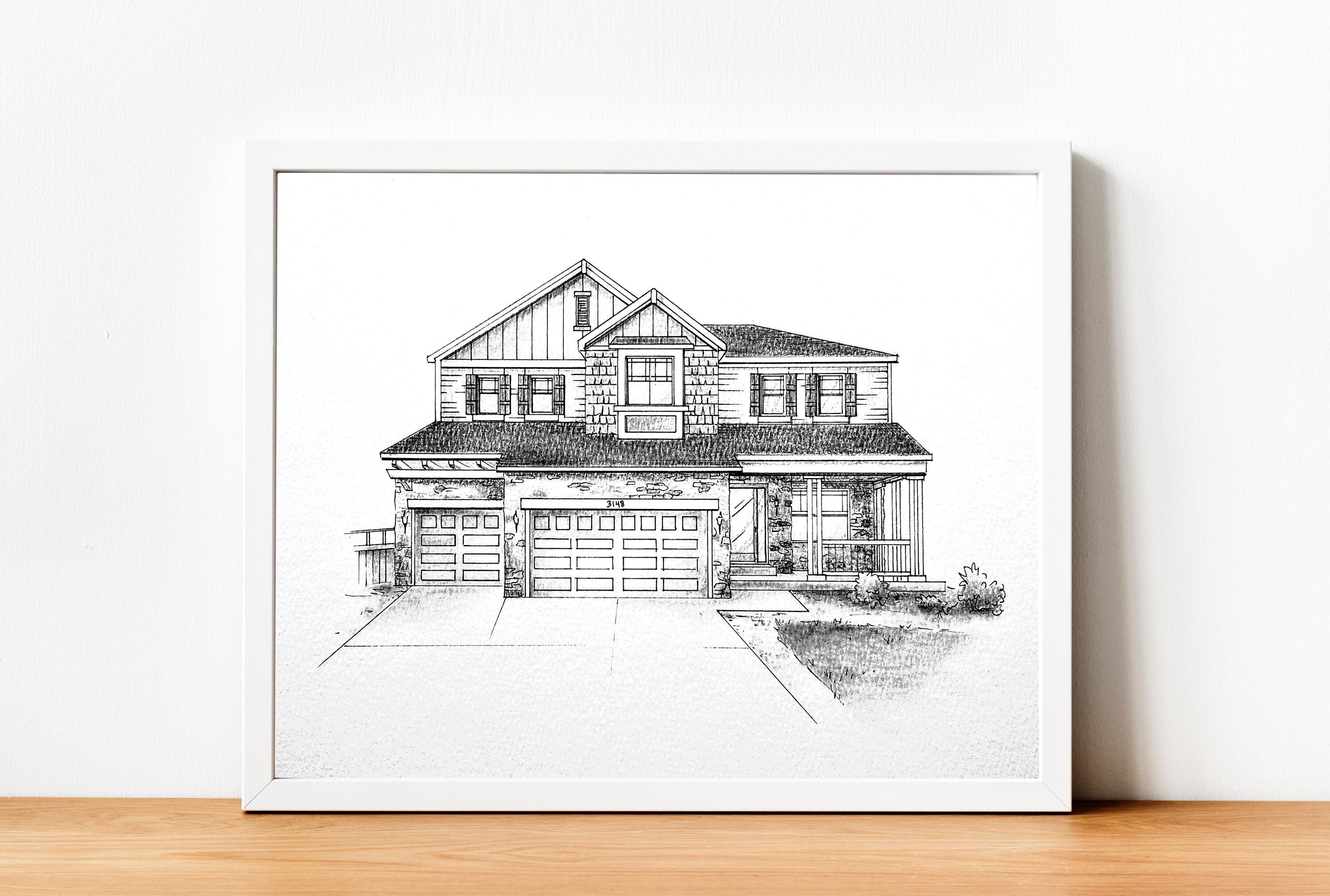 Charcoal House Drawing Black and White House Portrait House Etsy
