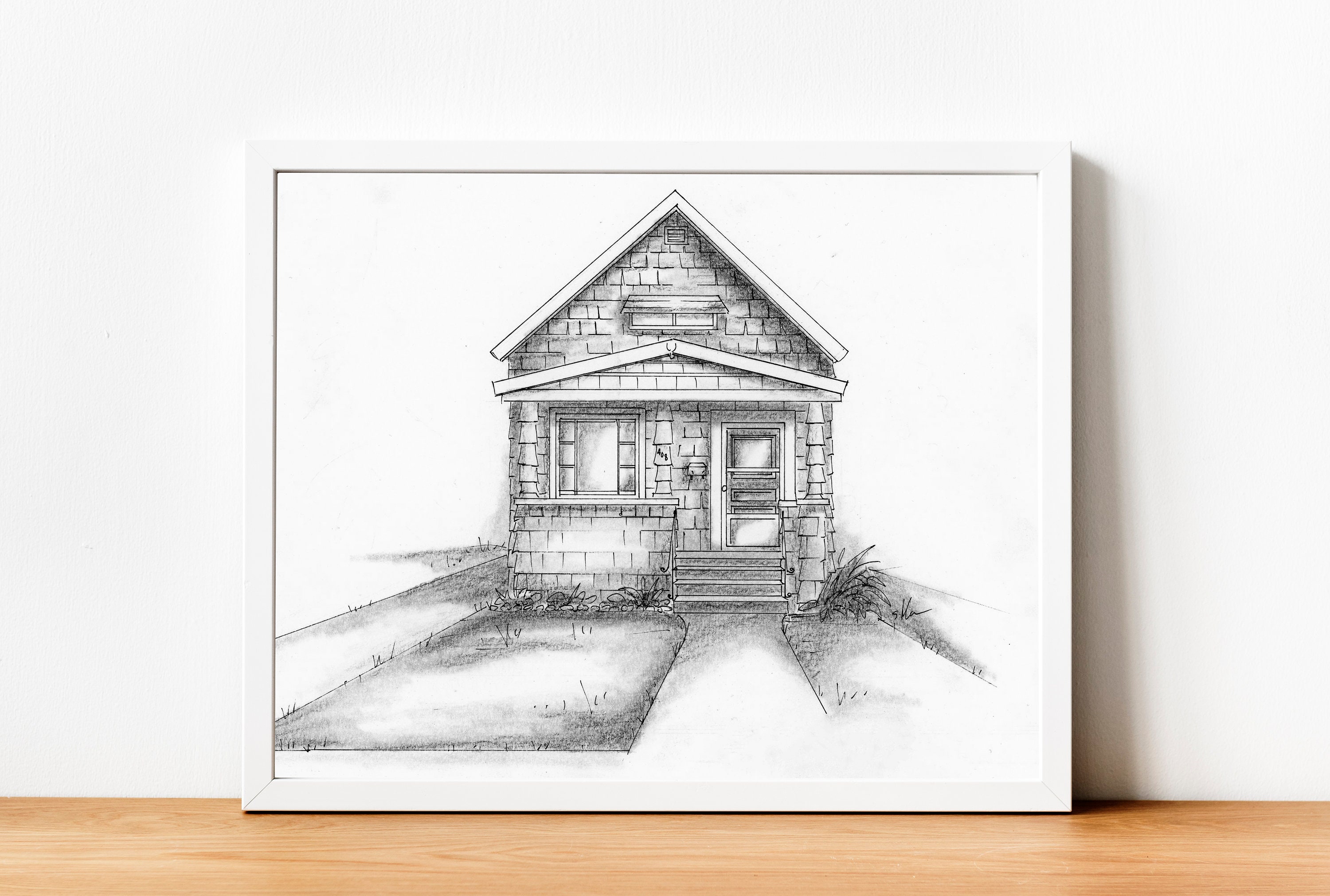 Charcoal House Drawing Black and White House Portrait House Etsy